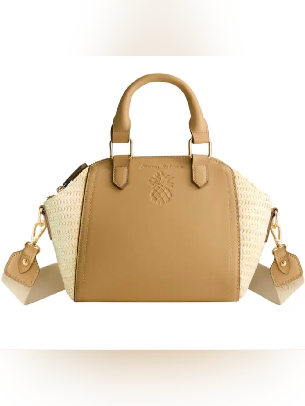Tommy Bahama Raffia Mini Satchel Crossbody Bag Tan Pineapple Logo NWT - Picture 7 of 8